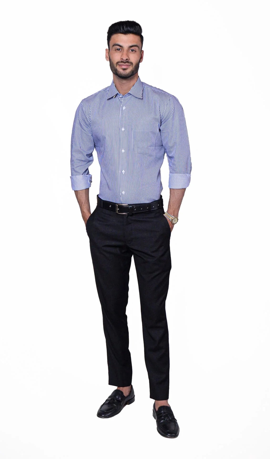 Firdous White & Blue Lining Men’s Formal Shirt Cotton